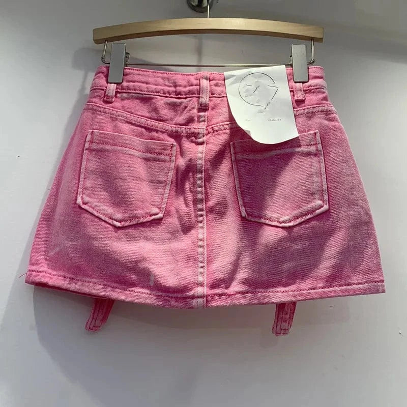 CUTENOVA 24SK011302 Fashion 2024 Candy Color Summer Cute Washed  Casual Ladies Denim Cargo Jeans Skirt For Women