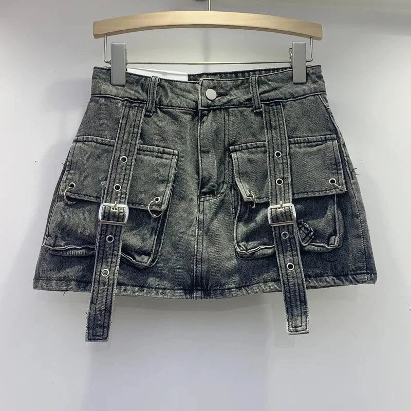 CUTENOVA 24SK011302 Fashion 2024 Candy Color Summer Cute Washed  Casual Ladies Denim Cargo Jeans Skirt For Women