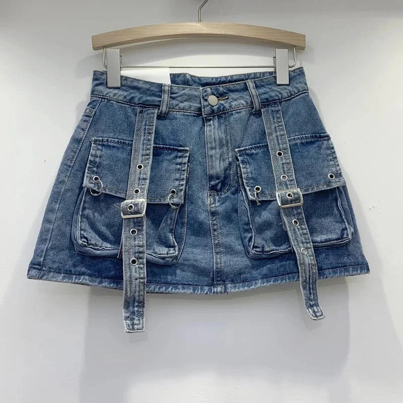 CUTENOVA 24SK011302 Fashion 2024 Candy Color Summer Cute Washed  Casual Ladies Denim Cargo Jeans Skirt For Women