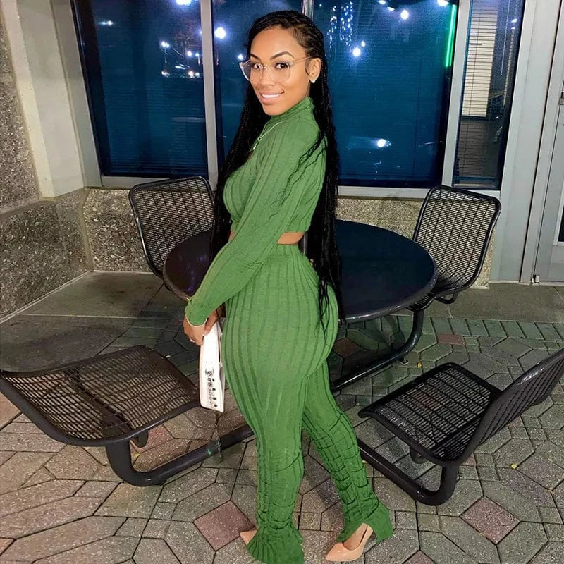 CUTENOVA 24ST0105 Fashion 2024  Sexy Hollow-Out Solid Two Piece Slit Leggings Sets Women's Sets