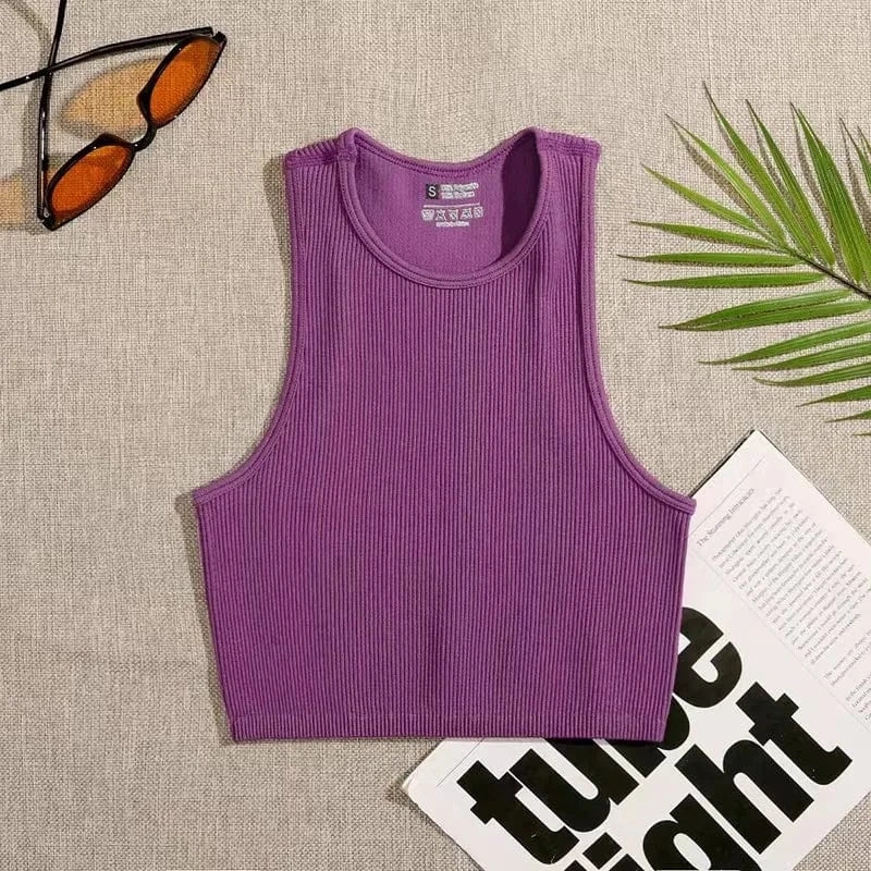 CUTENOVA 24TP010903 High Quality 2024 Simple Yoga Joggers Chic New  Sleeveless Tank Crop Top T Shirt Women