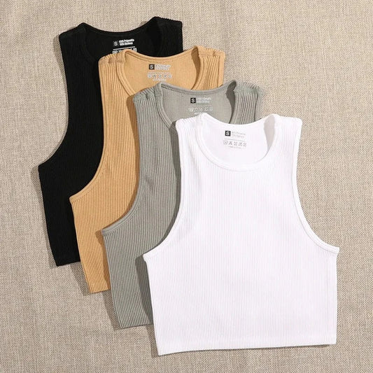 CUTENOVA 24TP010903 High Quality 2024 Simple Yoga Joggers Chic New  Sleeveless Tank Crop Top T Shirt Women