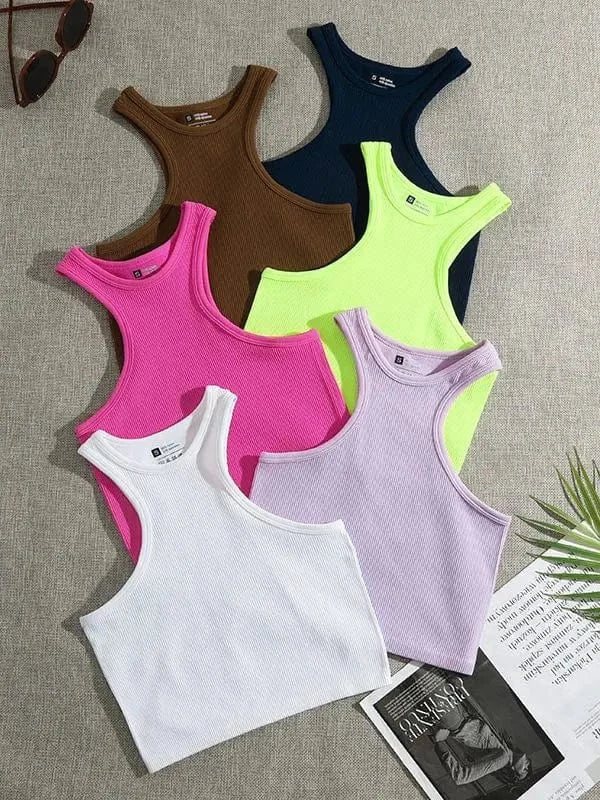 CUTENOVA 24TP011103 Elastic 2024 Simple Yoga Joggers INS Sports Sleeveless Tank Crop Top T Shirt Women