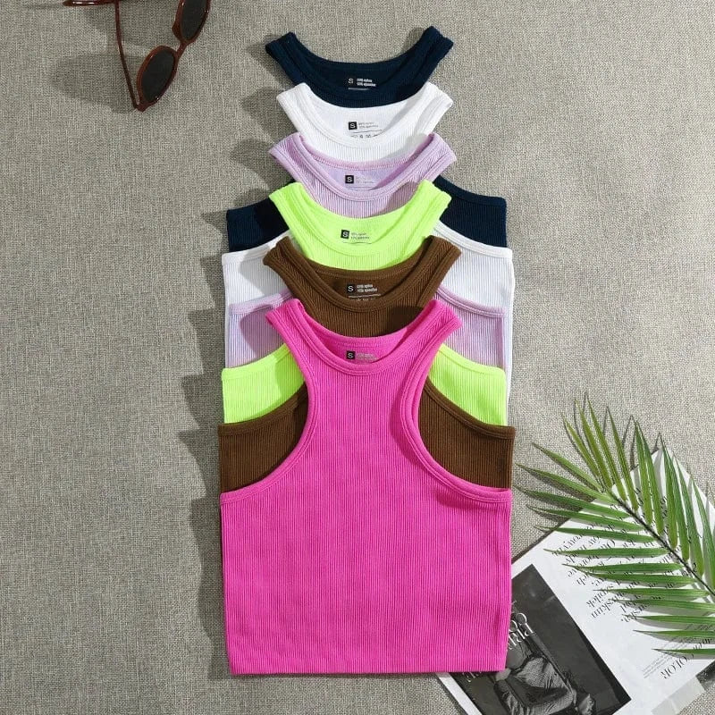 CUTENOVA 24TP011103 Elastic 2024 Simple Yoga Joggers INS Sports Sleeveless Tank Crop Top T Shirt Women