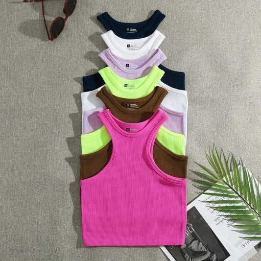 CUTENOVA 24TP011103 Elastic 2024 Simple Yoga Joggers INS Sports Sleeveless Tank Crop Top T Shirt Women