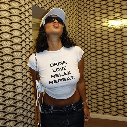 CUTENOVA 24TP011106 Y2K Ins Streetwear 2024 New Sexy Cool Slogan Letter T Shirts Women Crop Top