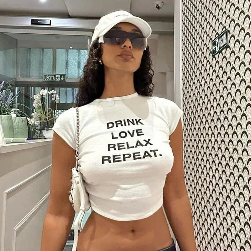 CUTENOVA 24TP011106 Y2K Ins Streetwear 2024 New Sexy Cool Slogan Letter T Shirts Women Crop Top