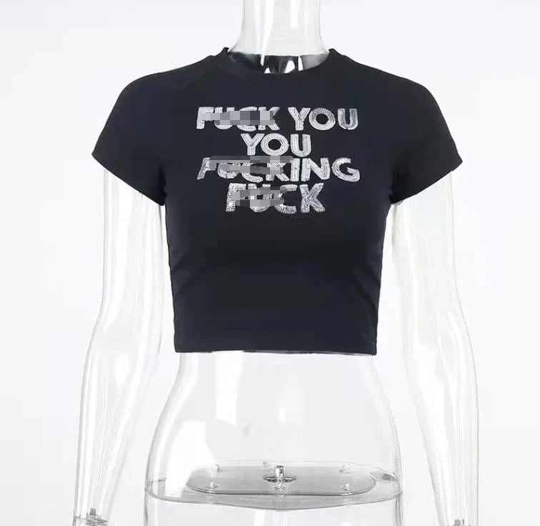 CUTENOVA 24TP011304 New 2024 Y2K Trendy Chic Sequined Fashion Tops For Women Crop Top Women's T-Shirts