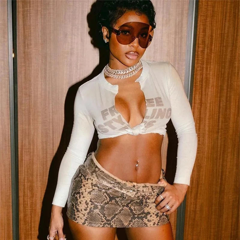 CUTENOVA D23TP426 Fashion 2024 Letter Crop Top Short Knitted Tops For Women Crop Top Femme women's T-shirts