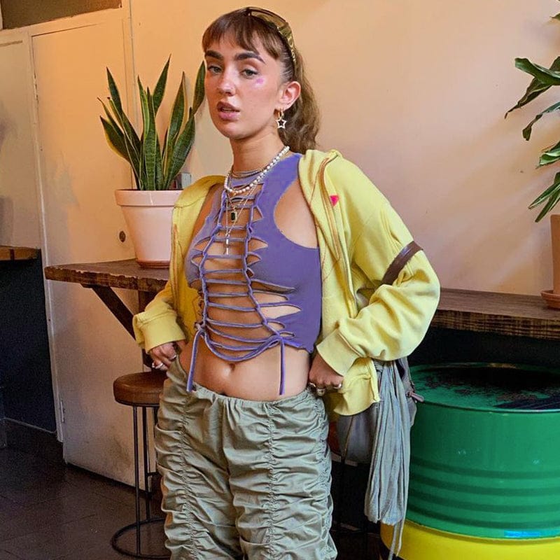 Cutenova J22TP192 2023 Summer Fashion Hollow Out Womens Crop Top High Quality T Shirt