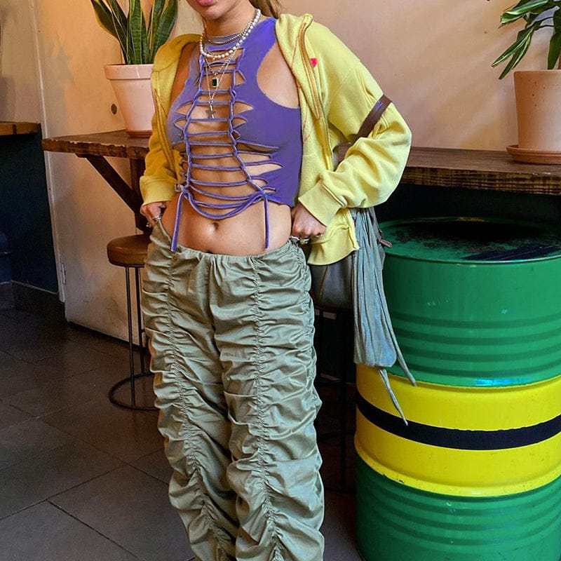 Cutenova J22TP192 2023 Summer Fashion Hollow Out Womens Crop Top High Quality T Shirt