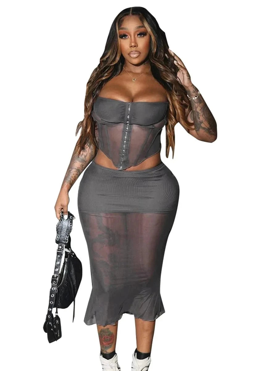 Cutenova K23ST634 New 2024 Corset Patchwork Sexy  Skirt And Top Set For Women  2 Piece Set Women 2024