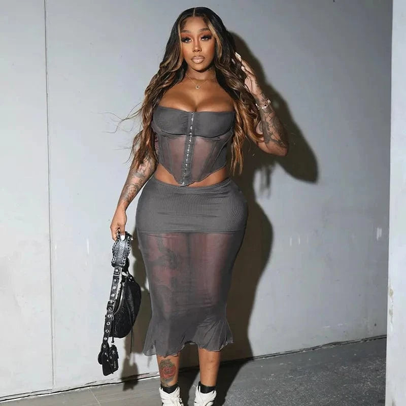 Cutenova K23ST634 New 2024 Corset Patchwork Sexy  Skirt And Top Set For Women  2 Piece Set Women 2024