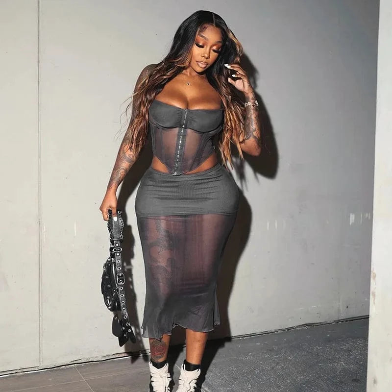 Cutenova K23ST634 New 2024 Corset Patchwork Sexy  Skirt And Top Set For Women  2 Piece Set Women 2024