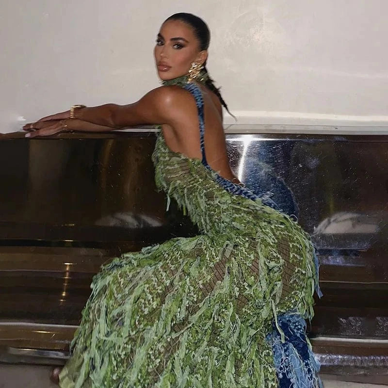 Cutenova MY23DS1227 2024 New Sleeveless Sexy Backless Tassel High Waist Slim Bodycon Long Dresses Women