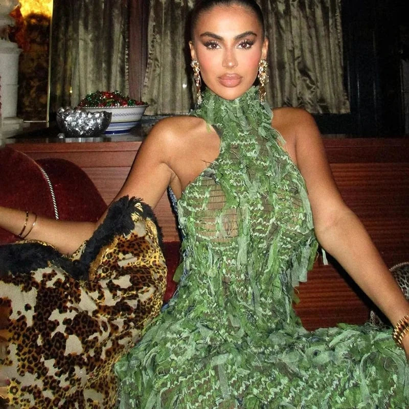 Cutenova MY23DS1227 2024 New Sleeveless Sexy Backless Tassel High Waist Slim Bodycon Long Dresses Women