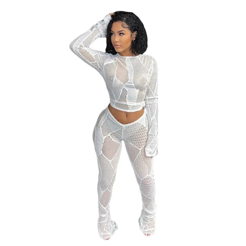 Cutenova MY23ST12254 2024 Sexy Knit  Hollow Tight Fitting  Pant Set Two Piece Set Women'S Sets