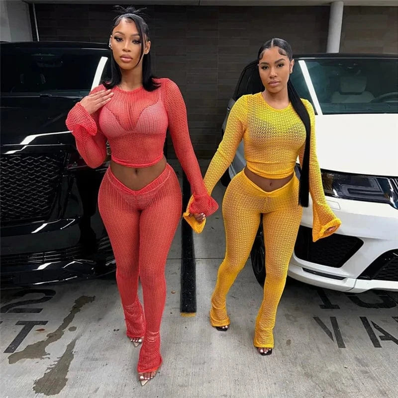 Cutenova MY24ST1191 2024 New Sexy Spicy Girl Hollow Tight Fitting Pant Set Two Piece Set Women'S Sets