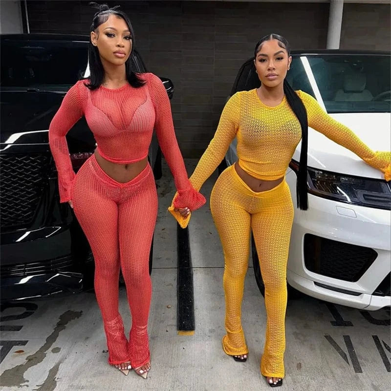 Cutenova MY24ST1191 2024 New Sexy Spicy Girl Hollow Tight Fitting Pant Set Two Piece Set Women'S Sets