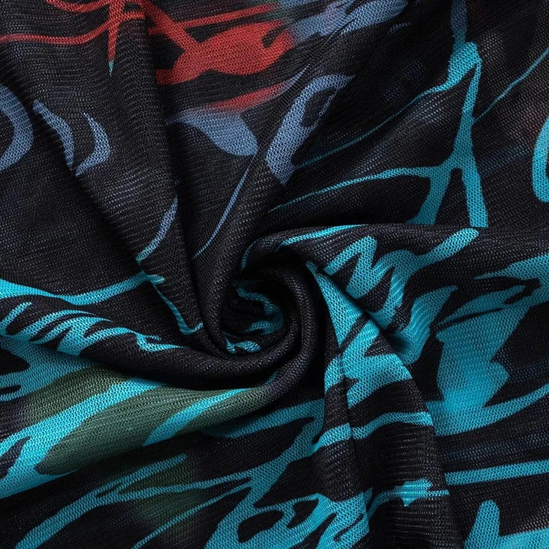 Cutenova Q22TP540 Fashion Letter  Patchwork Women'S Chic Top  Mesh Top For Women Long Sleeve T Shirt