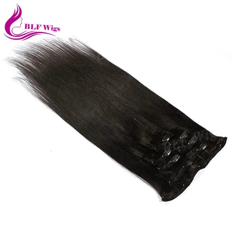 Cuticle Aligned Natural Black Remy Human Clip in Hair Extensions 100% Human Hair