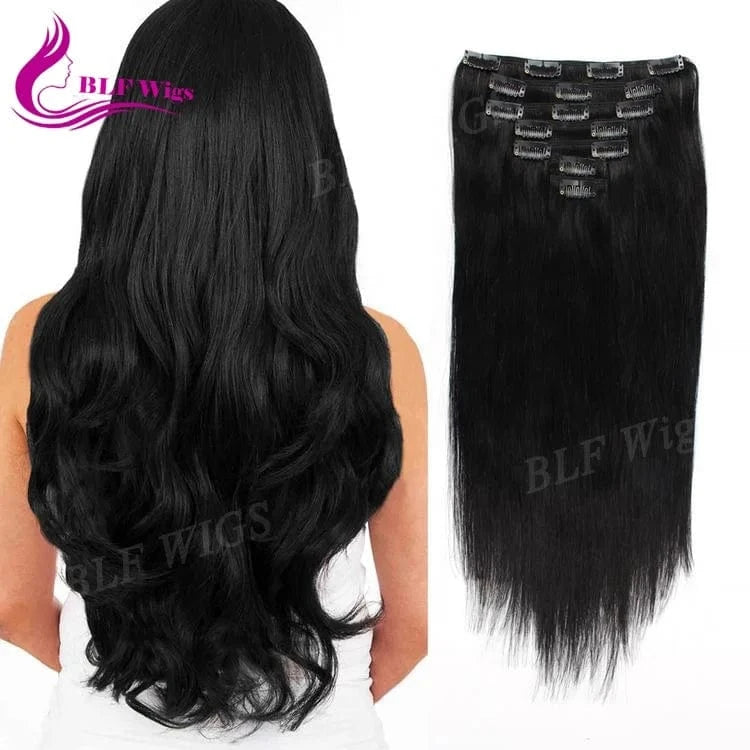 Cuticle Aligned Natural Black Remy Human Clip in Hair Extensions 100% Human Hair
