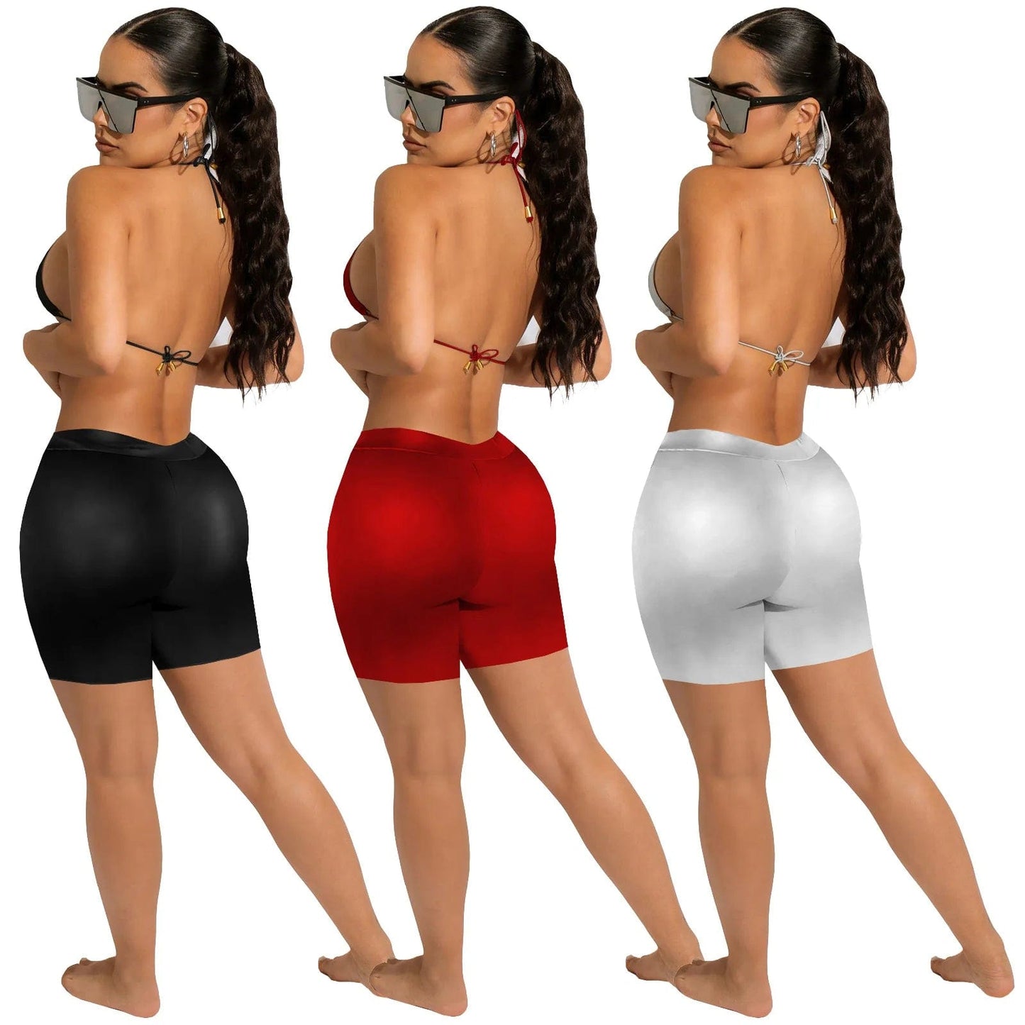 D0314TA54 Explosive Models Party Bodycon Solid Color Bodycon Sexy Halter Crop Top And Short Pant Set Women Sehe Fashion