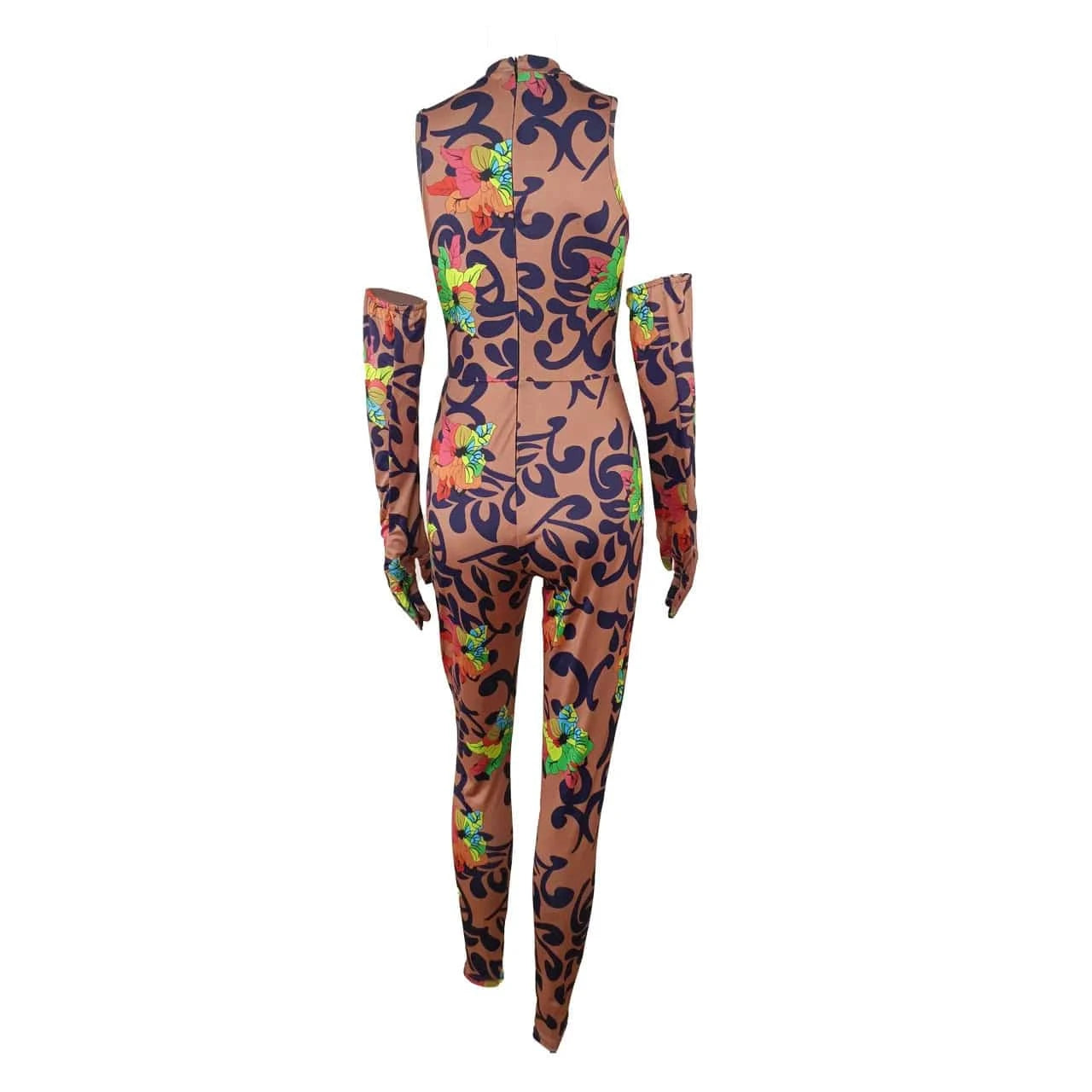 D0322TA09 Wholesale High Quality Colorful Graphic Halter Raglan Sleeve Bodycon Jumpsuit Women Sehe Fashion