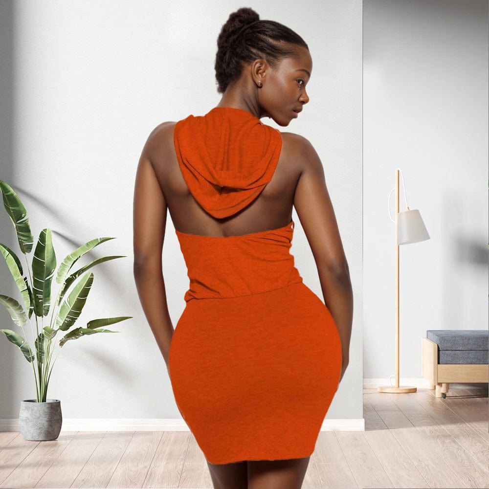 D0402TA59 Direct Sales Going Out Fashion  Solid Color Backless Bodycon Hoodie Sexy Dress For Women Sehe Fashion