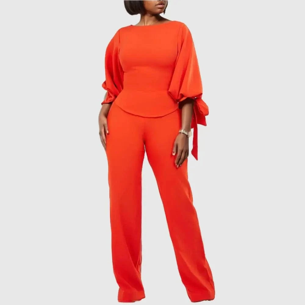 D0408ME12 Wholesale Going Out Solid Color Lantern Sleeve Elegant Long Pant Sets Sehe Fashion