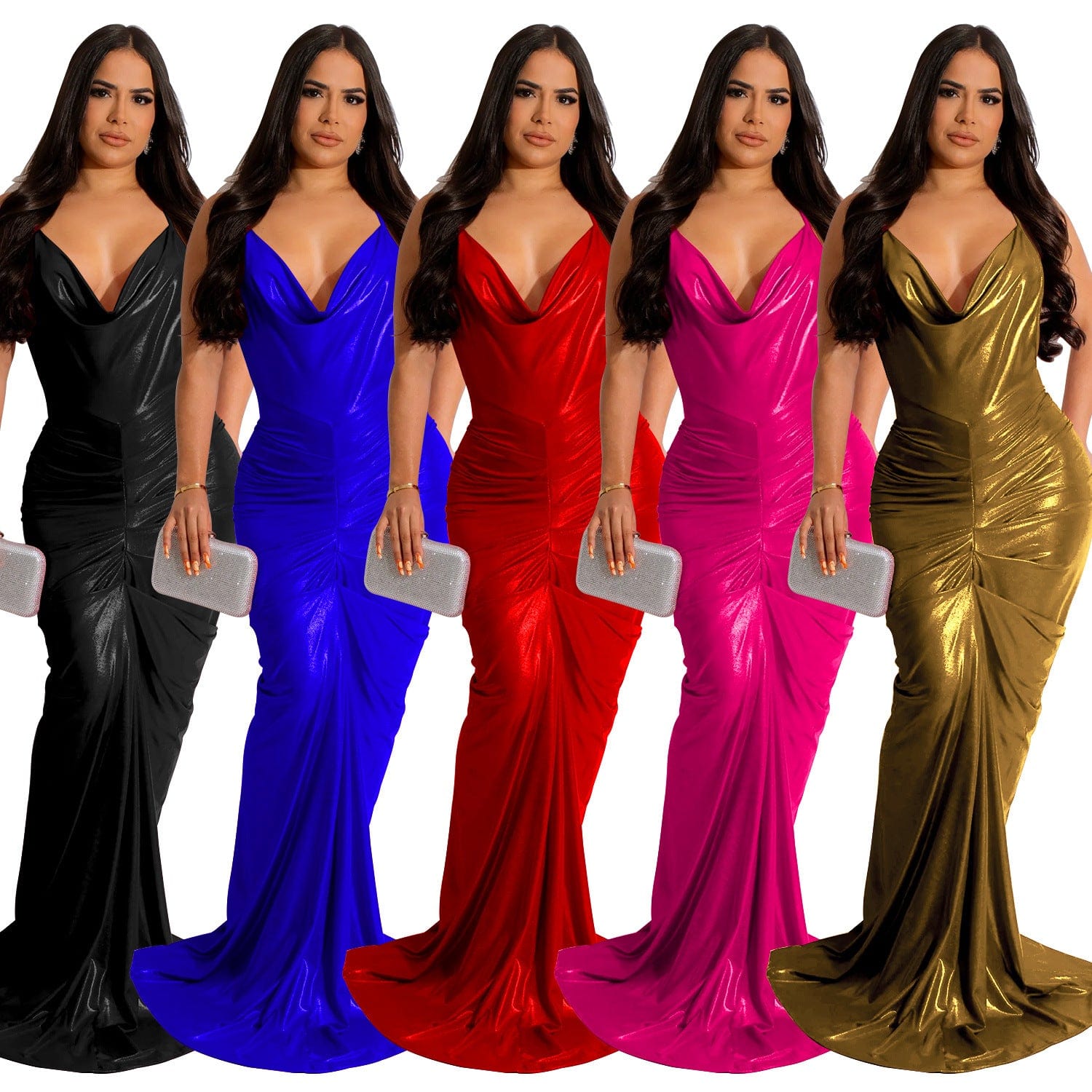 D0411TA24 High Quality Party Sexy Backless Glossy Leather Floor Length Evening Dress For Women Sehe Fashion