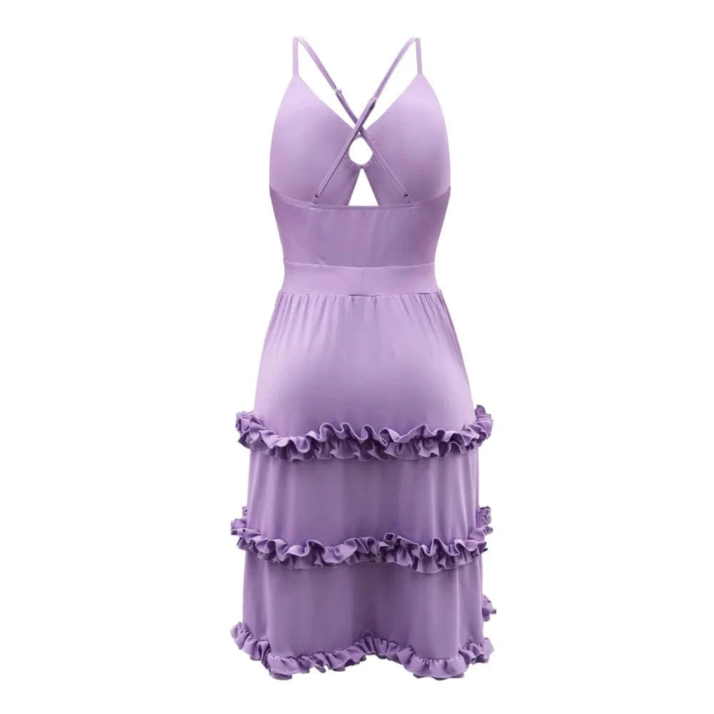 D0814TA12 Wholesale Direct Sales Solid Color Hollow Out Sexy Sleeveless Mini Dress Women Sehe Fashion