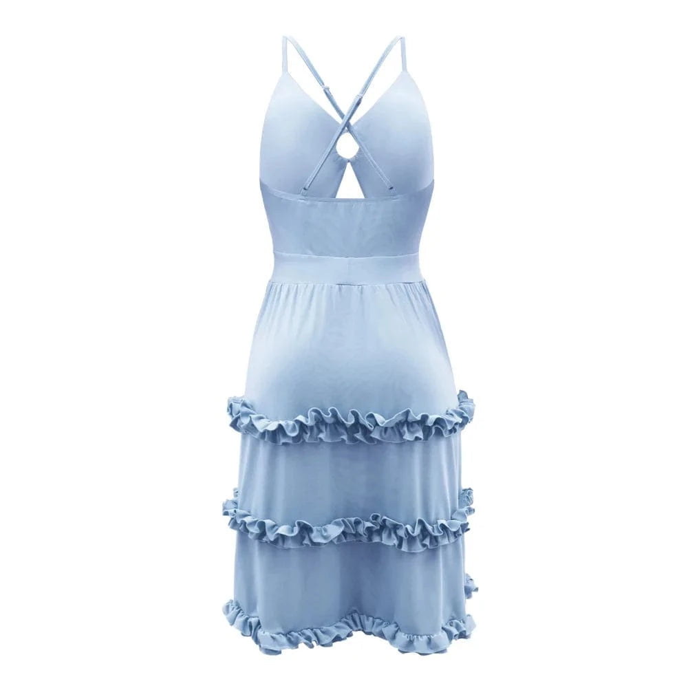 D0814TA12 Wholesale Direct Sales Solid Color Hollow Out Sexy Sleeveless Mini Dress Women Sehe Fashion