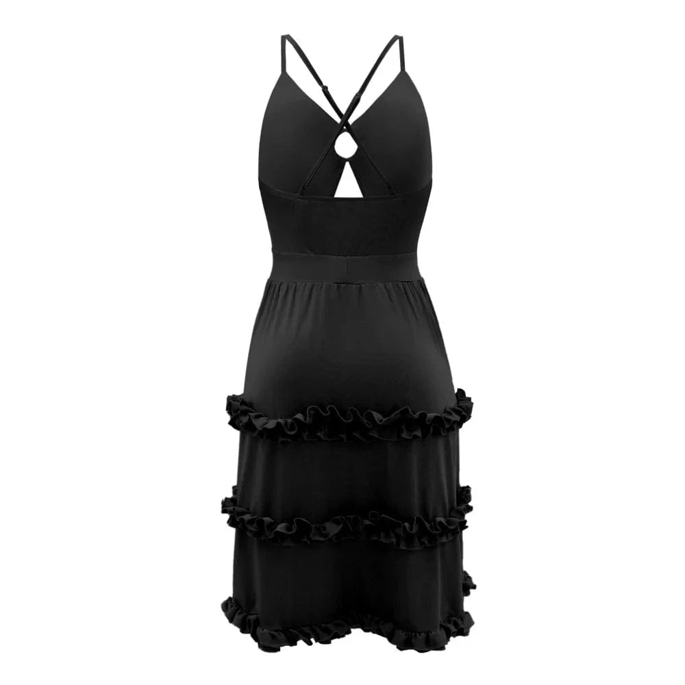 D0814TA12 Wholesale Direct Sales Solid Color Hollow Out Sexy Sleeveless Mini Dress Women Sehe Fashion