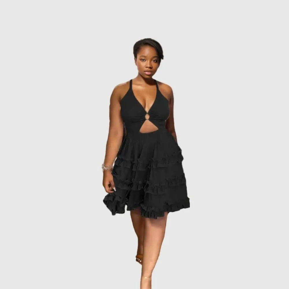 D0814TA12 Wholesale Direct Sales Solid Color Hollow Out Sexy Sleeveless Mini Dress Women Sehe Fashion