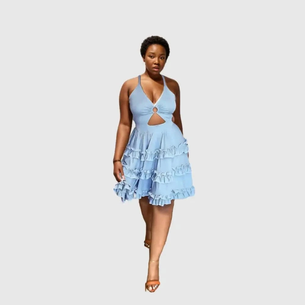 D0814TA12 Wholesale Direct Sales Solid Color Hollow Out Sexy Sleeveless Mini Dress Women Sehe Fashion