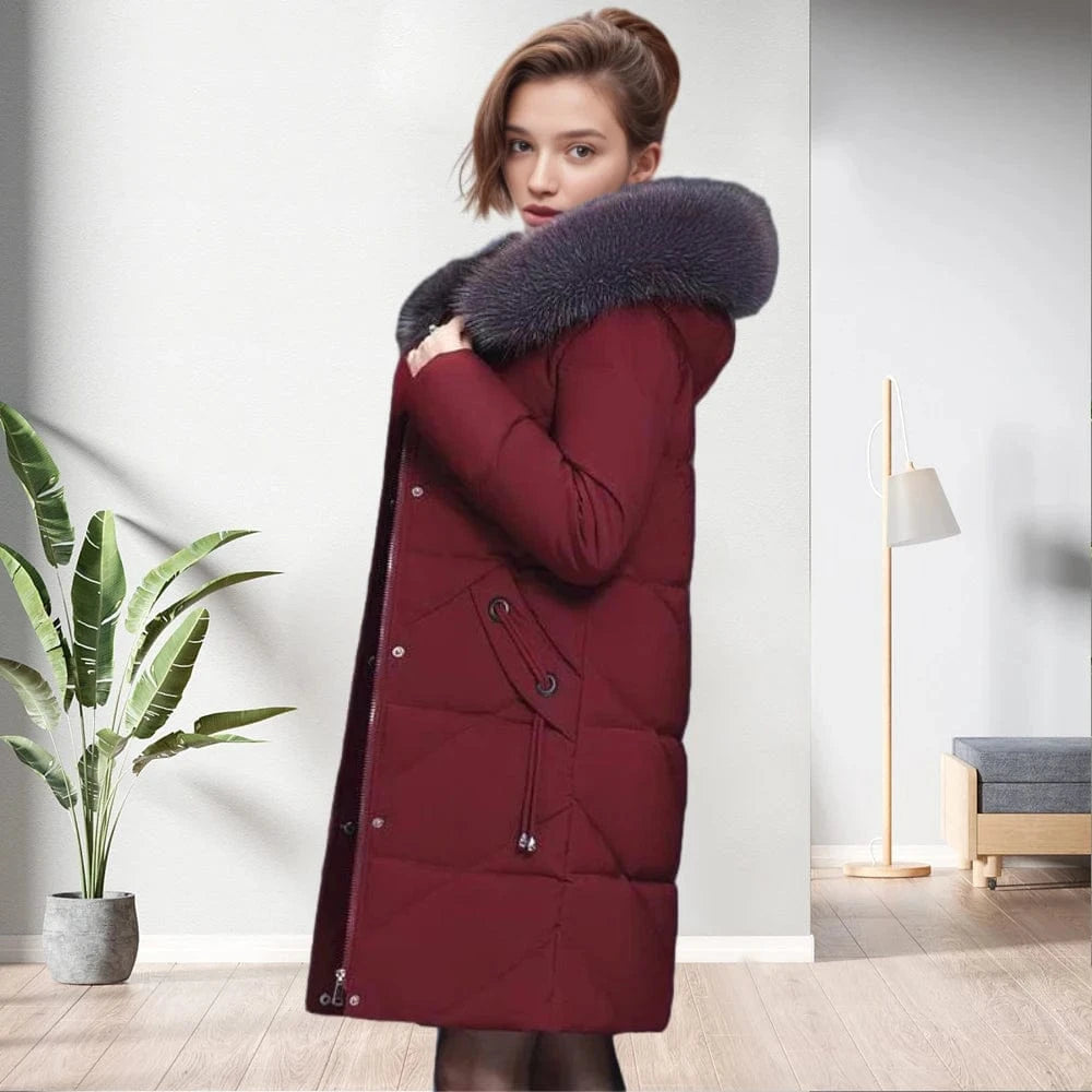 D1201ME39 Down Cotton Thick Jacket Fashion Cotton Solid Color  Long Sleeve Zipper Long Jacket Coat Women Coat Sehefashion