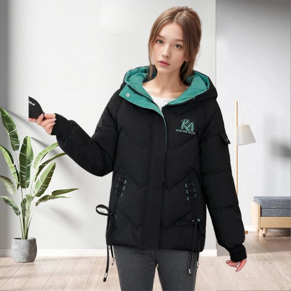 D1201TA38 Down Cotton Thick Jacket Fashion Cotton Solid Color  Long Sleeve Zipper Jacket Coat Women Coat Sehe Fashion