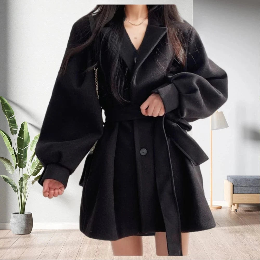 D1201TA42  Jacket Fashion Cotton Solid Color Long Sleeve Bandage Jacket Coat Women Coat Sehe Fashion
