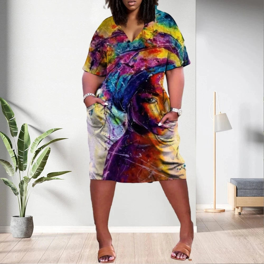 D1202ME05 Wholesale Hot Style Plus Size Midi Elegant Casual Print Women Dresses Sehe Fashion