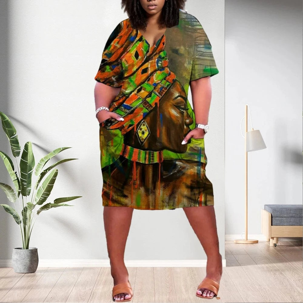 D1202ME05 Wholesale Hot Style Plus Size Midi Elegant Casual Print Women Dresses Sehe Fashion