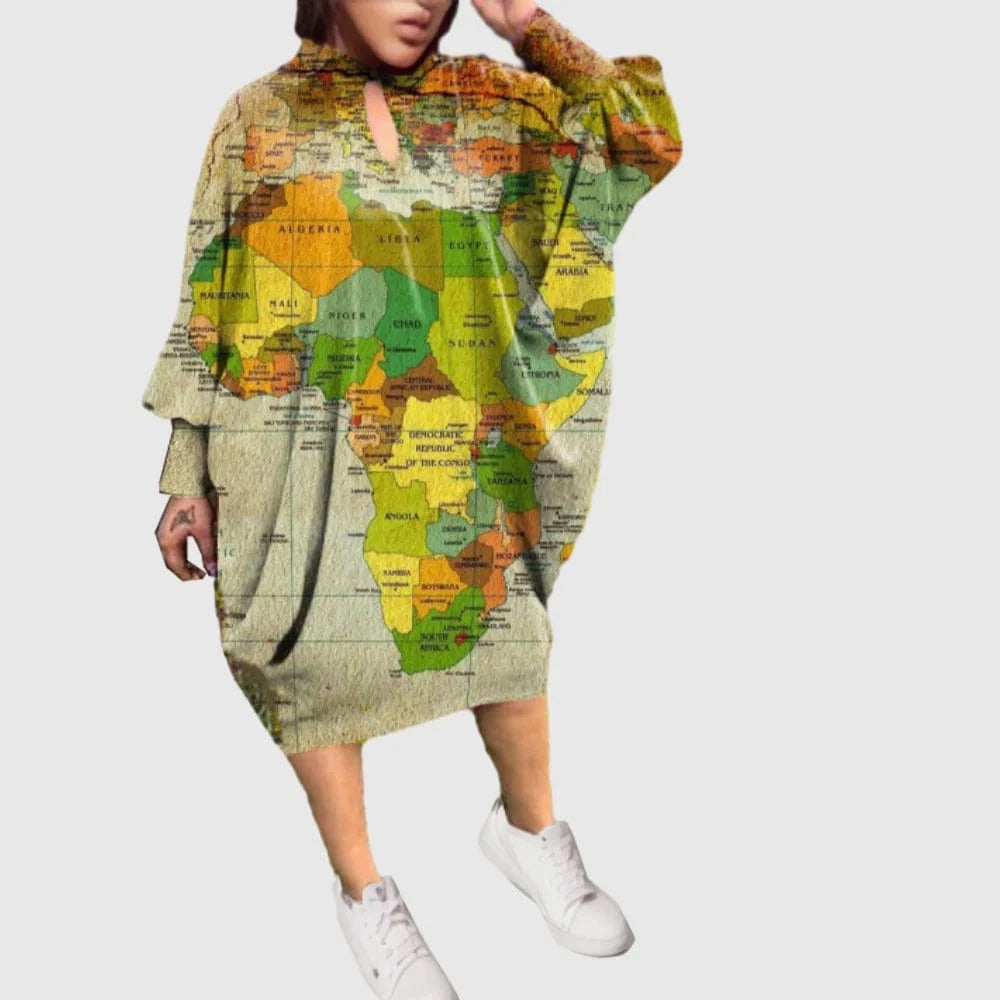 D1202ME11 2023 New Design Digital Printing Avatar Commuter Midi Hollow Out Long Sleeved Dress Sehe Fashion