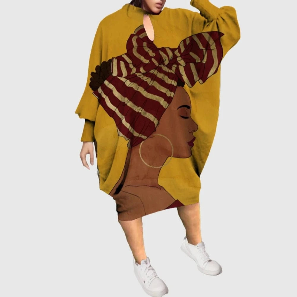 D1202ME11 2023 New Design Digital Printing Avatar Commuter Midi Hollow Out Long Sleeved Dress Sehe Fashion