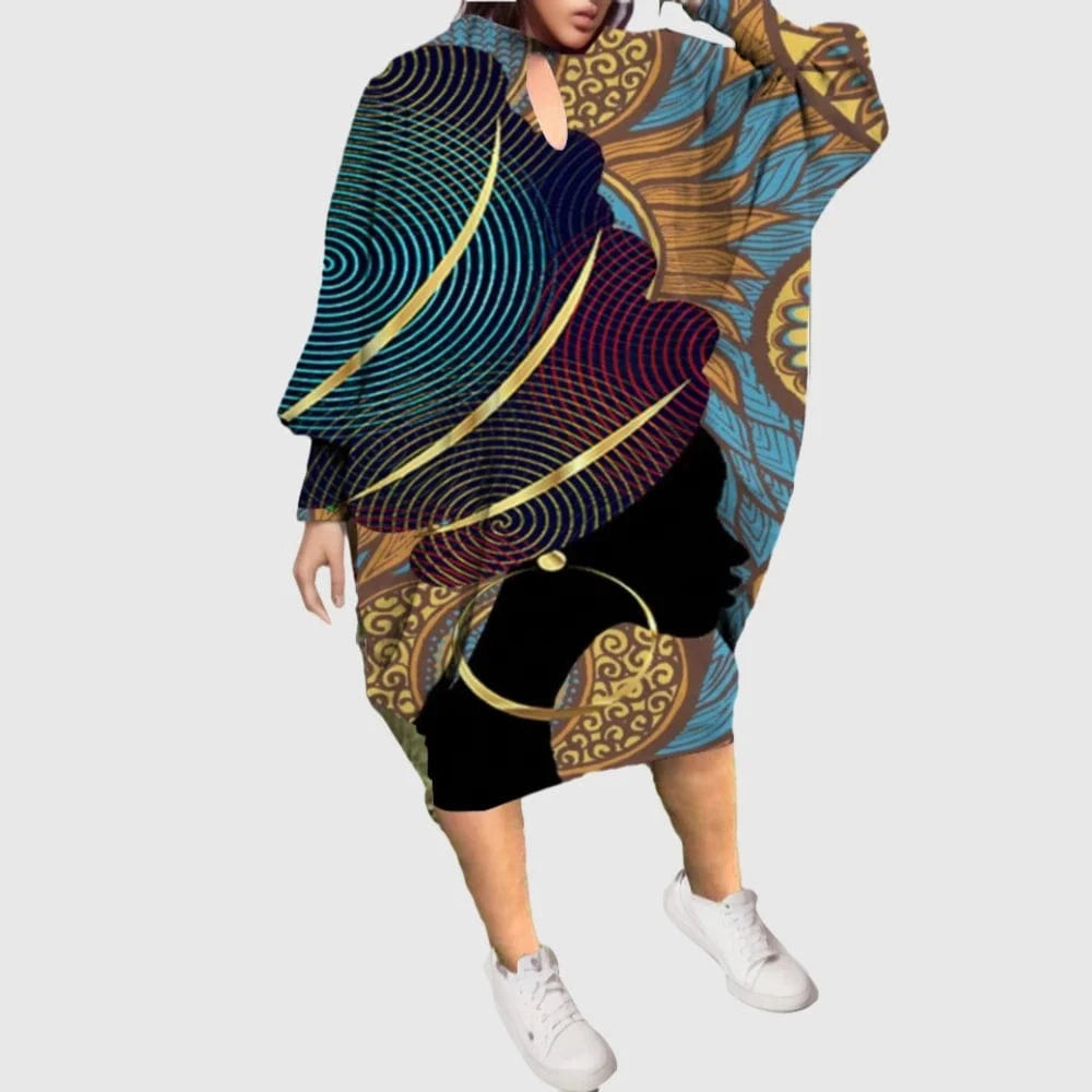 D1202ME11 2023 New Design Digital Printing Avatar Commuter Midi Hollow Out Long Sleeved Dress Sehe Fashion