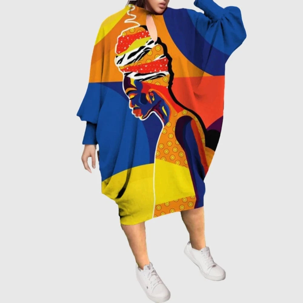 D1202ME11 2023 New Design Digital Printing Avatar Commuter Midi Hollow Out Long Sleeved Dress Sehe Fashion