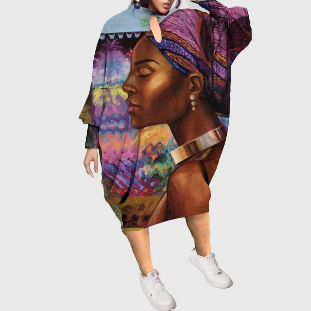 D1202ME11 2023 New Design Digital Printing Avatar Commuter Midi Hollow Out Long Sleeved Dress Sehe Fashion