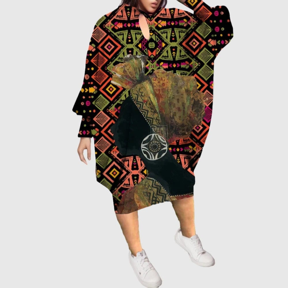 D1202ME11 2023 New Design Digital Printing Avatar Commuter Midi Hollow Out Long Sleeved Dress Sehe Fashion