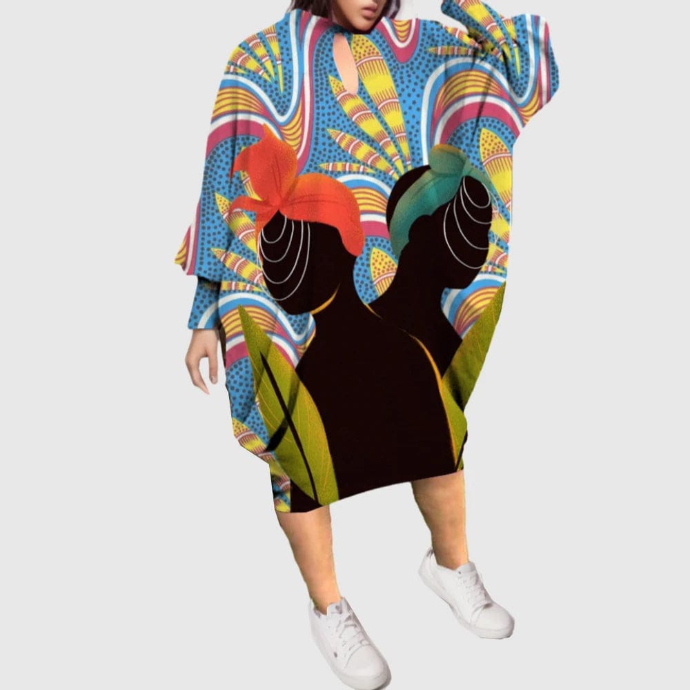 D1202ME11 2023 New Design Digital Printing Avatar Commuter Midi Hollow Out Long Sleeved Dress Sehe Fashion