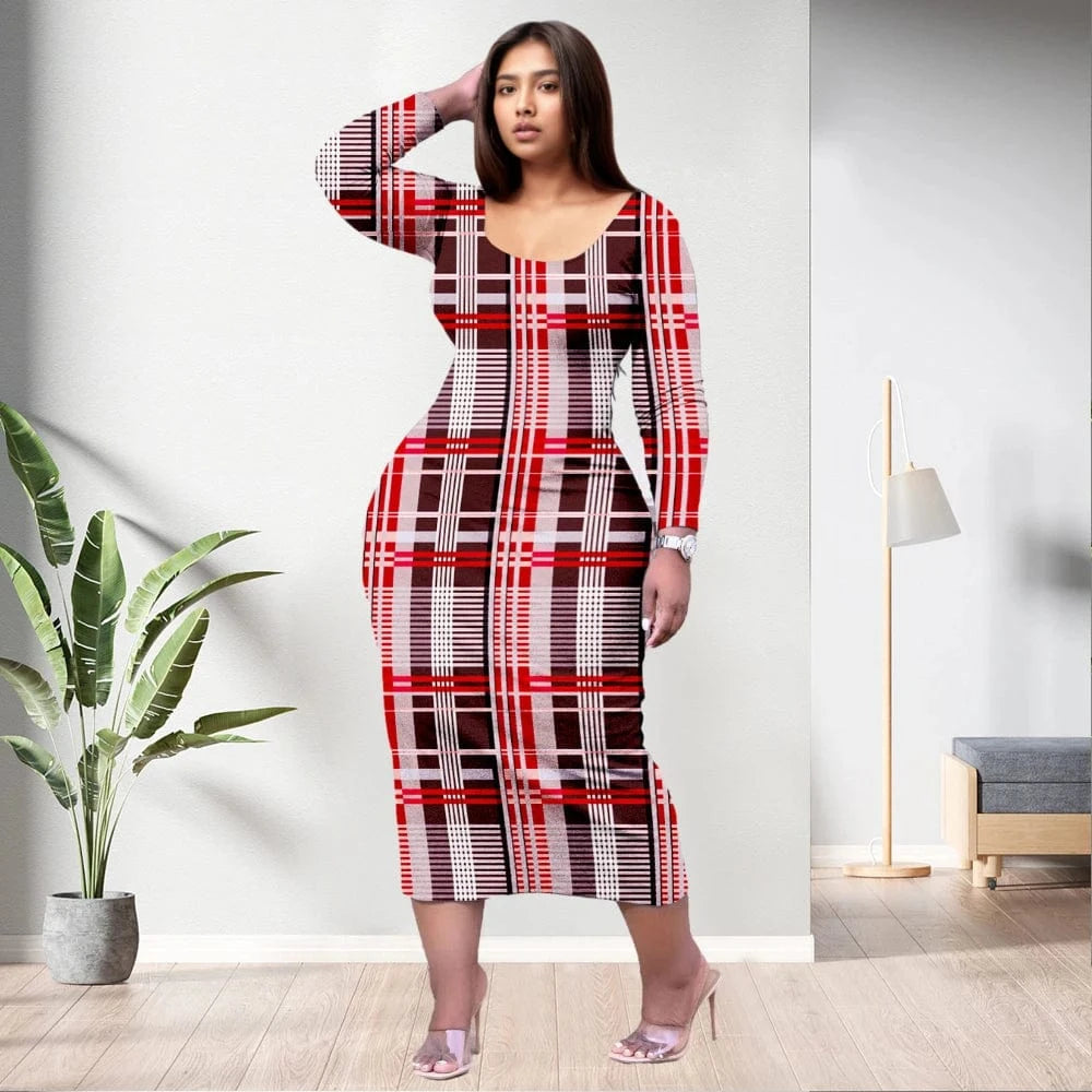 D1202ME12 2023 New Design Digital Printing Fashion Midi Long Sleeved Dress Sehe Fashion