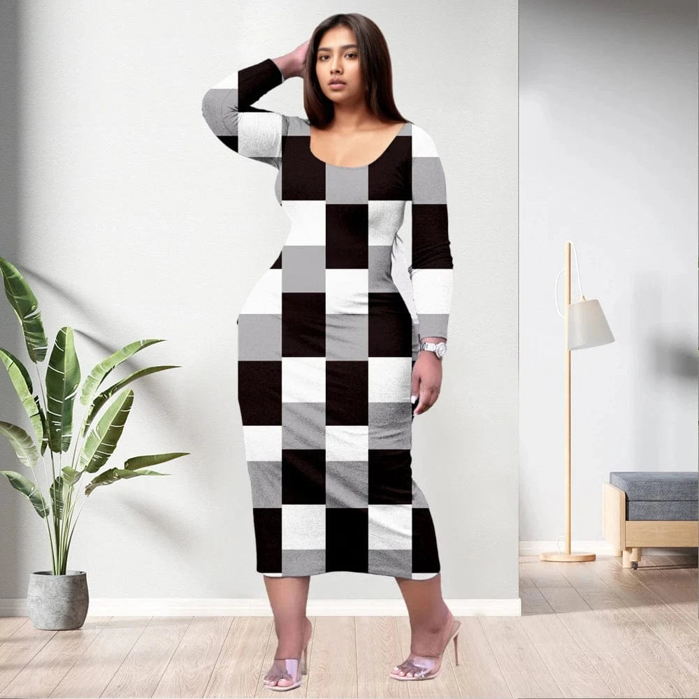 D1202ME12 2023 New Design Digital Printing Fashion Midi Long Sleeved Dress Sehe Fashion